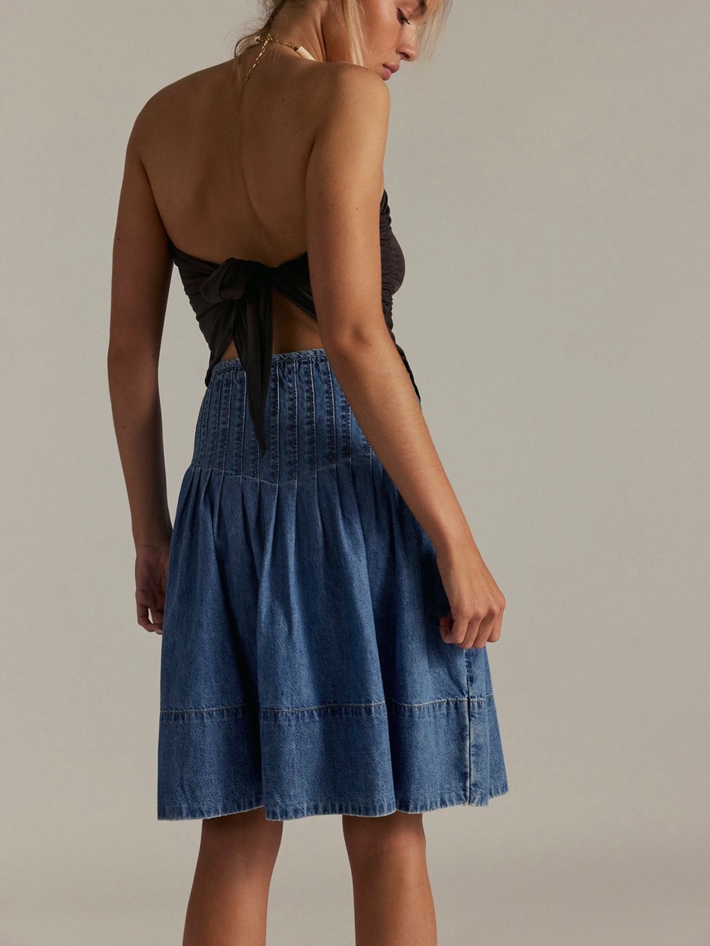 NWT Free People We The Free Peyton Pintuck Denim A-Line Midi Skirt Size 2 - Picture 10 of 14